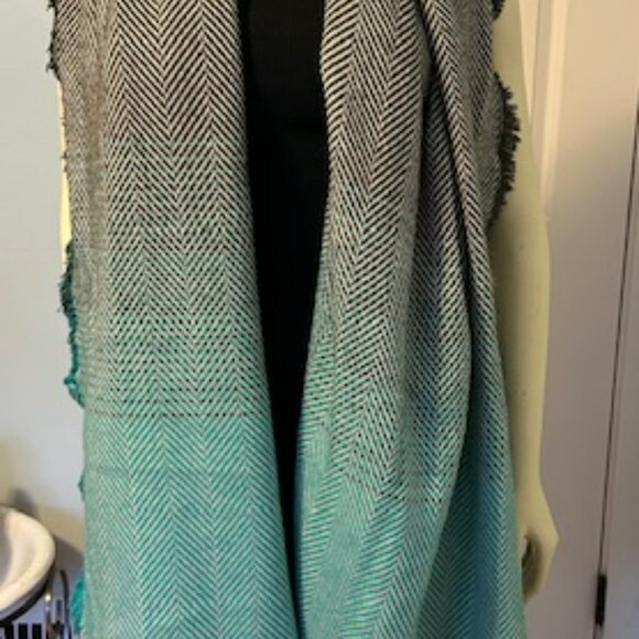 Women's Fringed Scarf Shawl, 78" long, Green - Picture 2 of 5